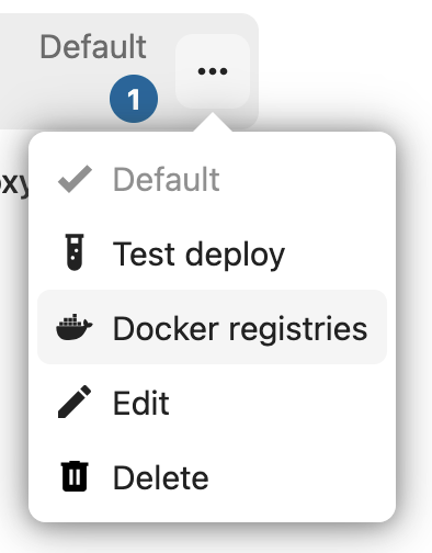 AppAPI admin settings showing the Docker registries entry in the three-dots menu of a Deploy Daemon